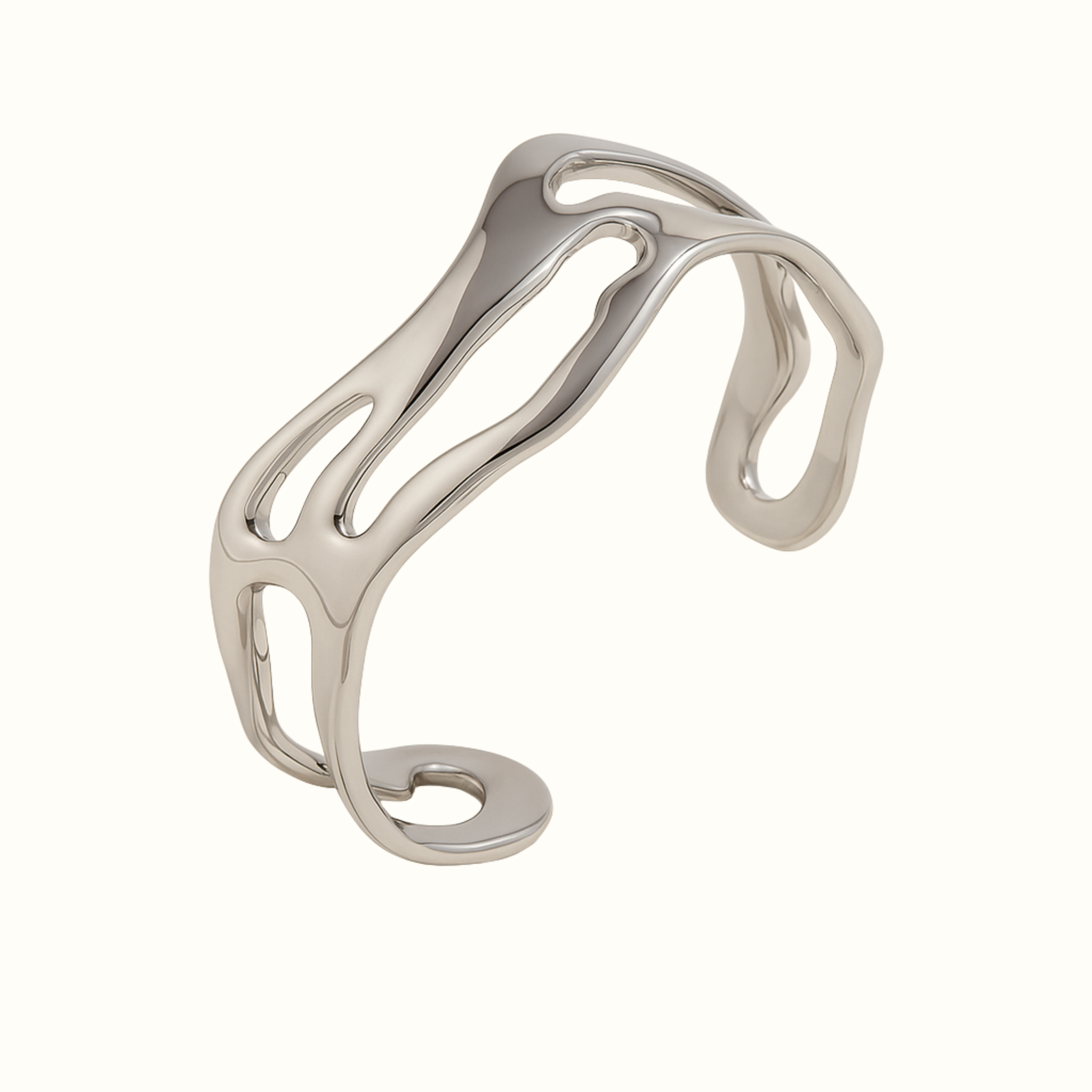 Meg Cuff Bangle – Silver PVD Plated Stainless Steel – Bold Sculptural Cuff Close-Up – Modern Minimalist Bracelet – Mila Giraldo Jewellery Australia