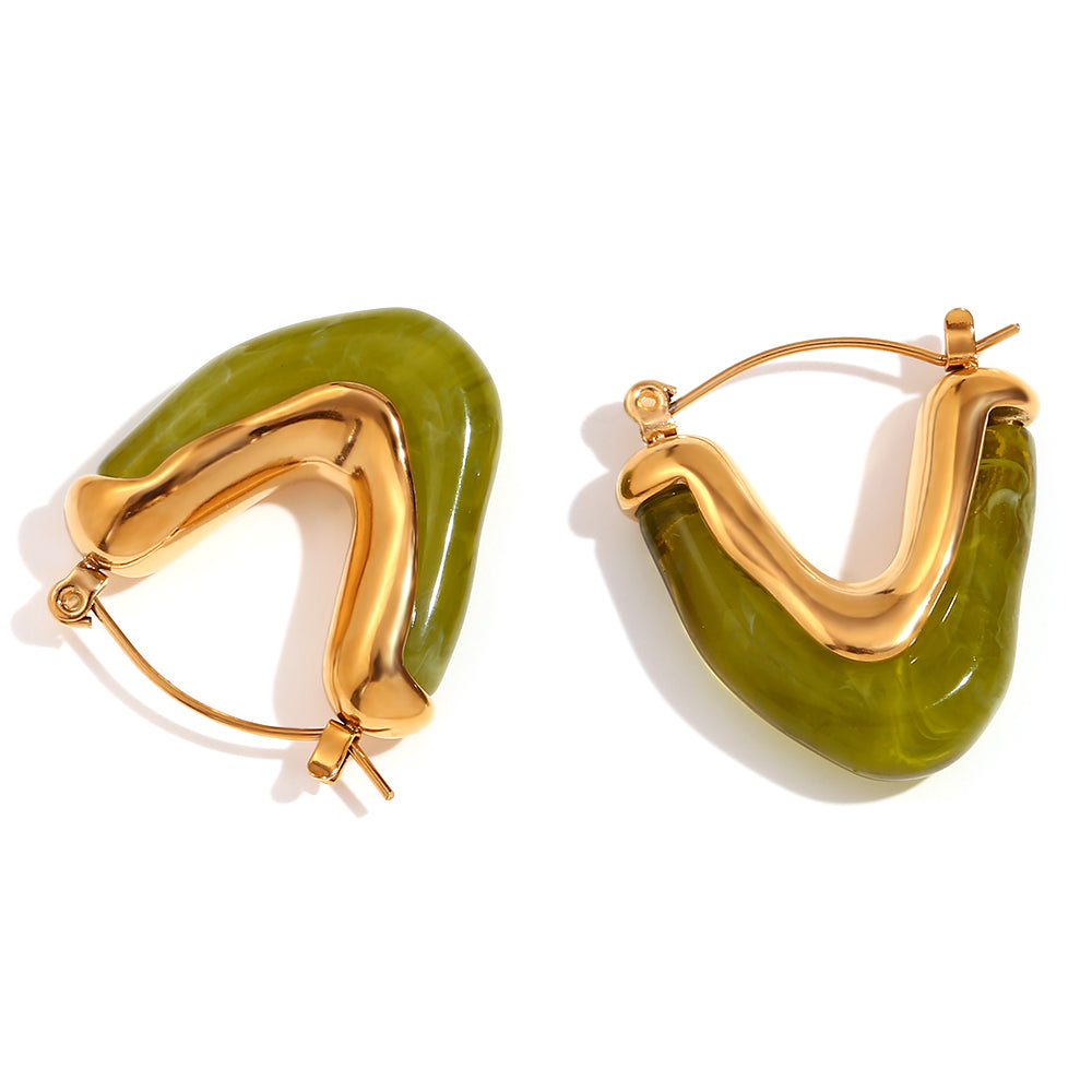 Mia Resin Hoops in Vivid Green – Resin Hoops With 18k Gold PVD Plated Stainless Steel Hardware – Close-Up Shot – Mila Giraldo Jewellery Australia