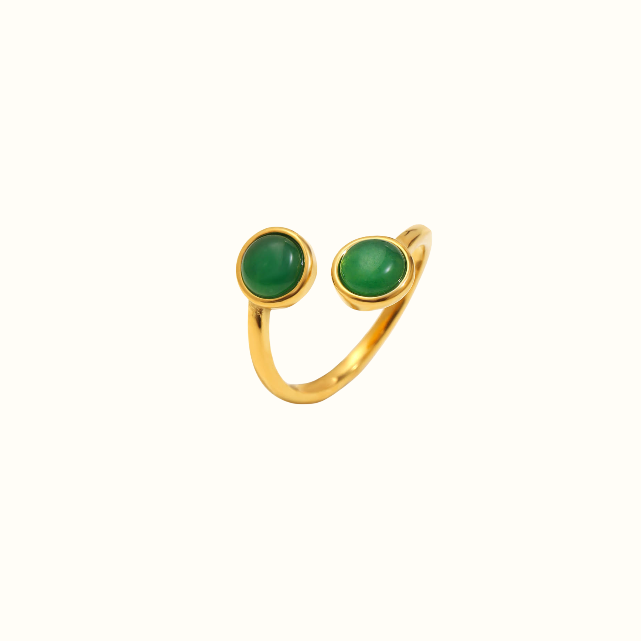 Mini Dots Adjustable Ring – 18k Gold PVD Plated Stainless Steel – Close-Up of Green Resin Dot Adjustable Ring – Playful Modern Minimalist Design – Mila Giraldo Jewellery Australia