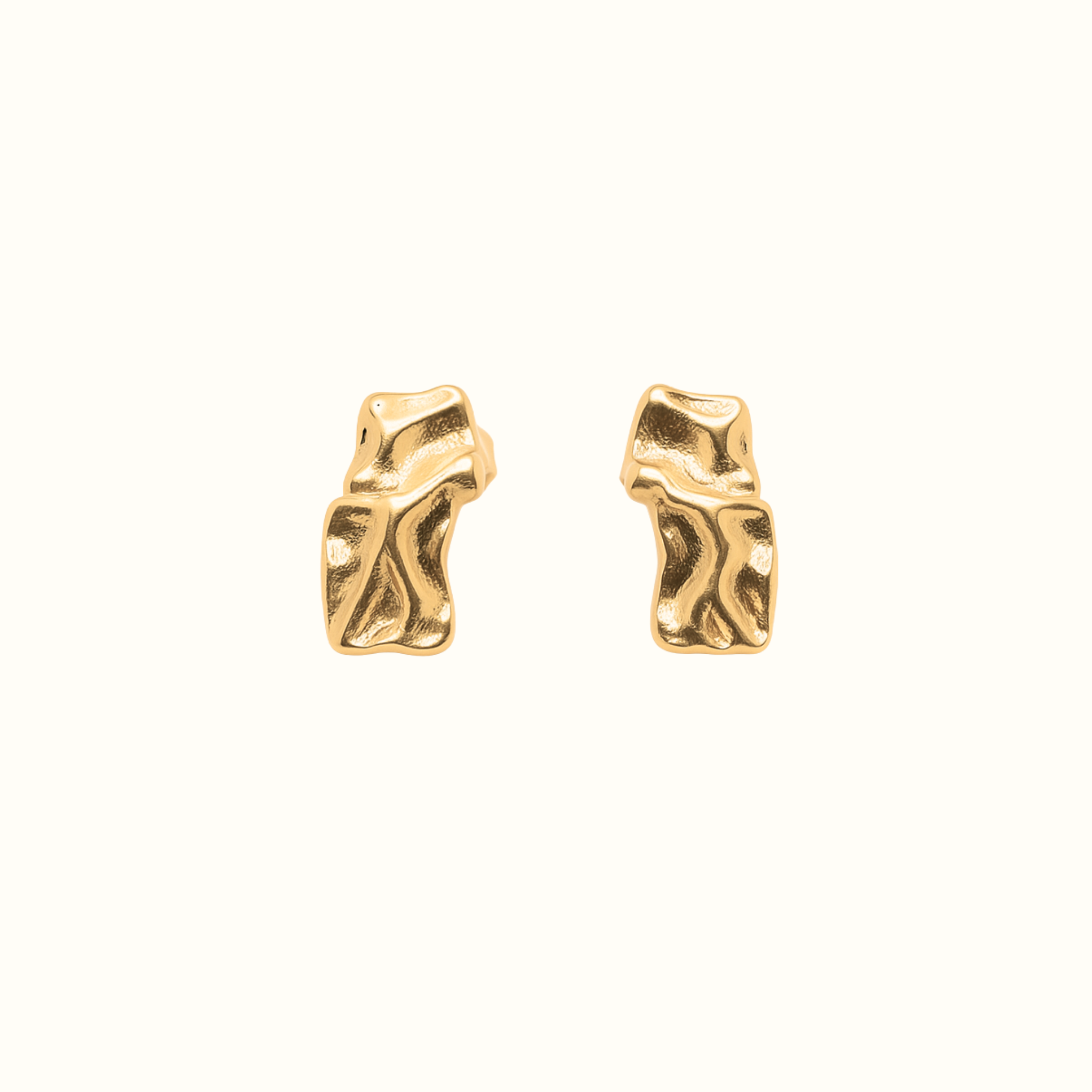 Mini Maria Stud Earrings – 18k Gold PVD Plated Stainless Steel – Close-Up Showing Polished Minimalist Stud Design With Sleek Modern Lines – Lightweight Everyday Jewellery – Mila Giraldo Australia