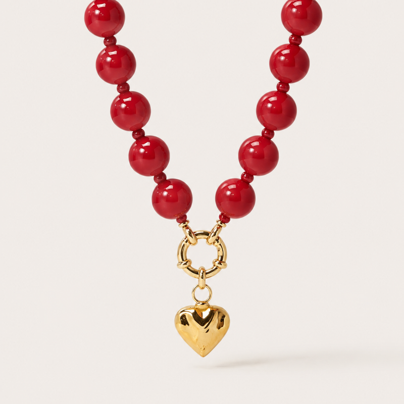 Coral Red Pulse Heart Necklace