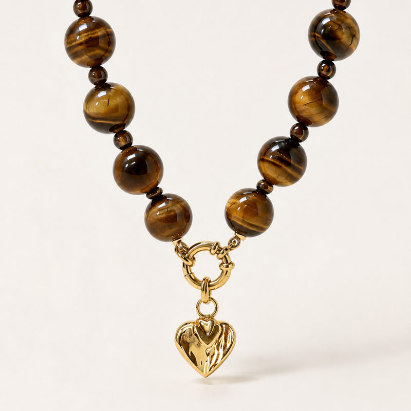 Tiger Eye Pulse Heart Necklace