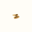 Crossy Ring – 18k Gold PVD Plated Stainless Steel – Close-Up of Sculptural Teardrop Bands Crossing to Form a Modern Silhouette – Bold Minimalist Statement Ring – Mila Giraldo Jewellery Australia