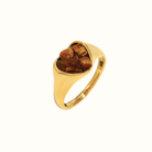 Gemstone Heart Ring – 18k Gold PVD Plated Stainless Steel – Close-Up of Mocha Brown Heart Cut Gemstone Ring – Modern Romantic Sculptural Design – Mila Giraldo Jewellery Australia