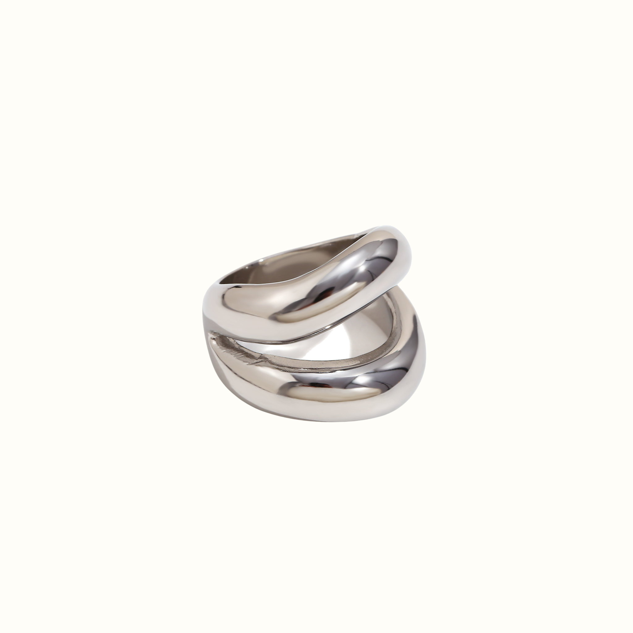 Maxi Ring – Silver PVD Plated Stainless Steel – Close-Up of Organic Sculptural Silhouette Ring – Bold Minimalist Statement Design – Mila Giraldo Jewellery Australia