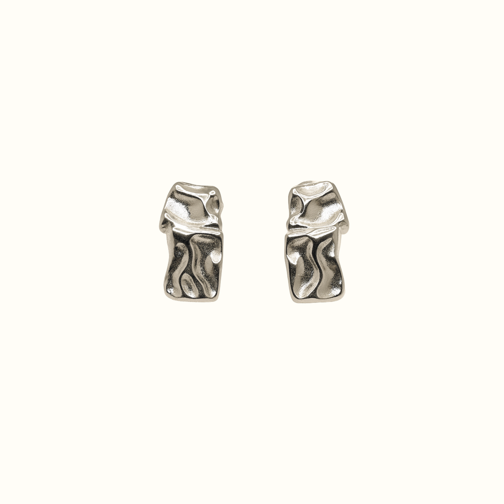 Mini Maria Stud Earrings – Silver PVD Plated Stainless Steel – Close-Up Showing Polished Minimalist Stud Design With Sleek Modern Lines – Lightweight Everyday Jewellery – Mila Giraldo Australia