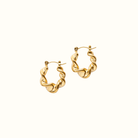 Twist Hoop Earrings – 18k Gold PVD Plated Stainless Steel – Close-Up of Fluid Spiral Sculptural Hoop Design – Modern Minimalist Earrings – Mila Giraldo Jewellery Australia